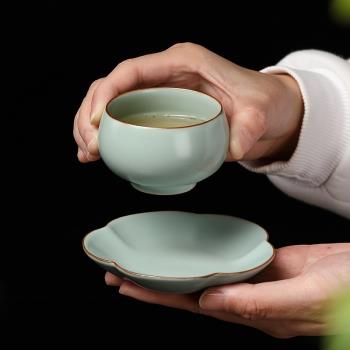 汝窯茶杯開片可養陶瓷功夫小茶杯套裝家用辦公會客泡茶喝茶專用杯