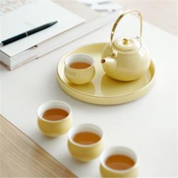新蜜蠟黃女士茶具小套裝陽臺家用客廳4人提梁茶具茶杯一壺四杯精