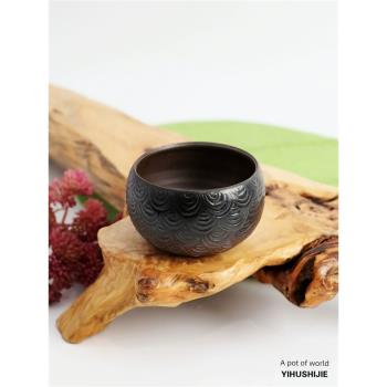 日本常滑燒湯吞 壽仙 エ05-02黑釉窯變波紋100ml 純手工茶杯杯子