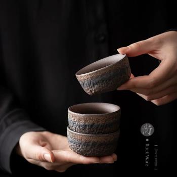 復古陶瓷茶杯品茗杯功夫茶具小茶碗單杯喝茶小杯子仿柴燒主人杯