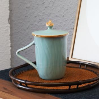 龍泉青瓷個性帶把手水杯馬克杯辦公室泡茶杯帶蓋情侶陶瓷杯禮盒裝
