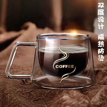 明尚德雙層玻璃咖啡杯200毫升透明玻璃杯子帶把清新簡約茶杯家用