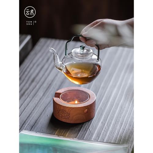 云術日式紅檀木溫茶器蠟燭底座茶杯恒溫墊加熱茶爐禪意保溫暖茶器