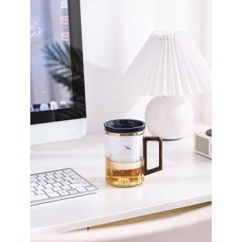 泡茶杯茶水分離帶把辦公室茶道喝茶杯子個人專用簡約玻璃高檔水杯
