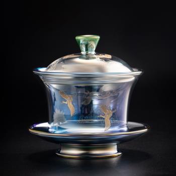 冠發貝彩燒玻璃透明蓋碗功夫茶具三才碗泡茶茶杯套裝耐熱加厚茶碗