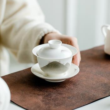 日式水墨觀山初玉三才蓋碗創意陶瓷茶碗茶杯單功夫泡茶帶蓋不燙手