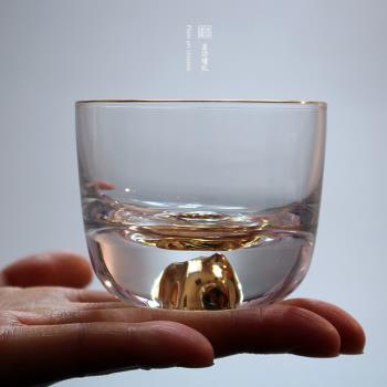 描金口藏金盃日本手工富士山玻璃杯品茗杯日式高硼矽小茶杯主人杯