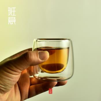 班意 耐熱玻璃茶杯小杯子帶把透明功夫玻璃茶具雙層品茗杯單杯