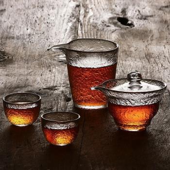 日本初雪錘紋玻璃加厚耐熱公道杯蓋碗透明茶杯單杯子功夫茶具套裝