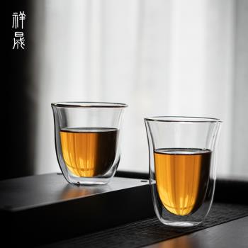 祥晟雙層加厚隔熱家用透明玻璃杯主人杯花茶泡茶杯水杯牛奶果汁杯