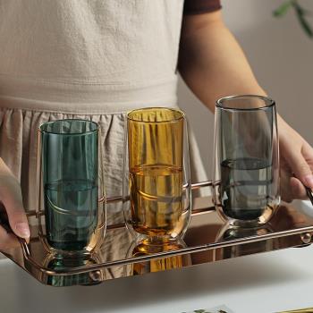 耐熱玻璃杯雙層防燙綠茶杯咖啡杯網紅ins風家用客廳喝水杯子家用