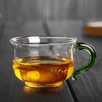 功夫茶小茶杯 耐熱加厚玻璃茶具帶把杯子個人單杯 彩把小杯品茗杯