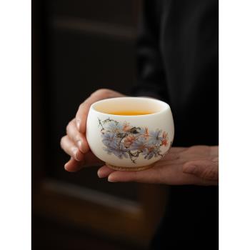 大號素燒主人茶杯羊脂玉瓷單杯手工陶瓷品茗杯茶具茶盞個人茶碗