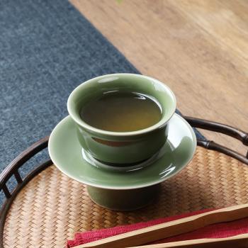 龍泉青瓷主人杯單杯帶底托小茶杯個人專用仿古茶具品茗杯禮盒裝