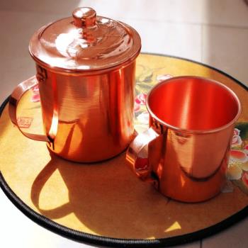 中式復古加厚老式傳統手工紫銅水杯茶缸子紅銅銅茶杯大號450ml