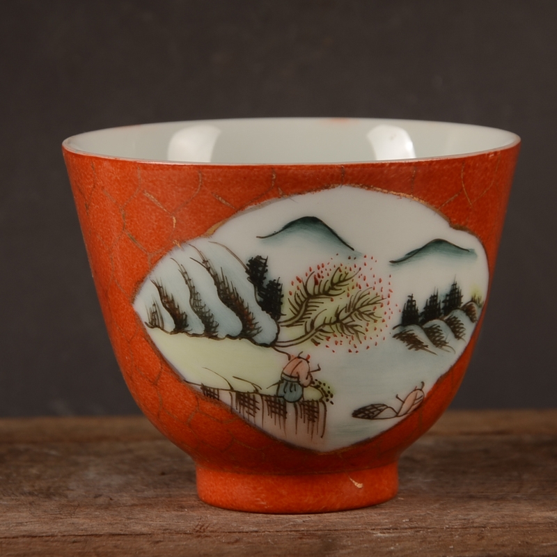 清同治粉彩手繪人物/花鳥紋主人杯茶杯古玩古董景德鎮廠貨瓷器|茶杯
