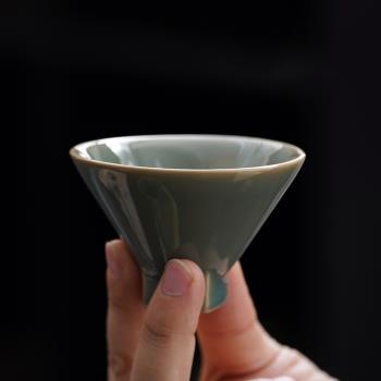 越窯青瓷茶杯陶瓷厚胎色釉斗笠杯功夫茶具單杯品茗杯主人杯小茶碗