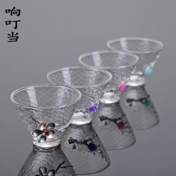 日式玻璃茶杯品茗杯錫梅花功夫小杯子耐高溫單杯主人杯功夫茶具