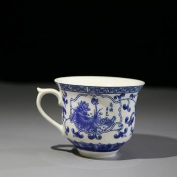 景德鎮青花陶瓷茶杯有耳小號功夫茶杯帶把花茶普洱杯 單杯品茗杯