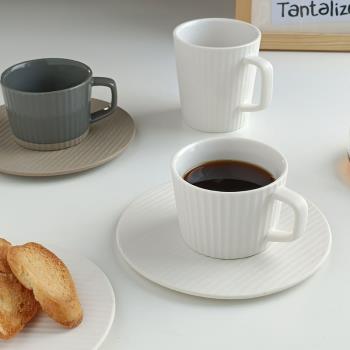 壹銘 日式豎紋ins風啞光陶瓷掛耳咖啡杯碟美式咖啡馬克杯下午茶杯