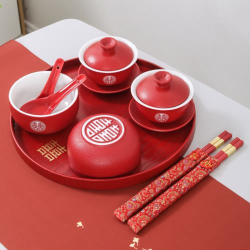 敬茶杯喜碗結婚套裝新人改口敬茶茶具喜碗筷杯子婚慶陪嫁用品大全