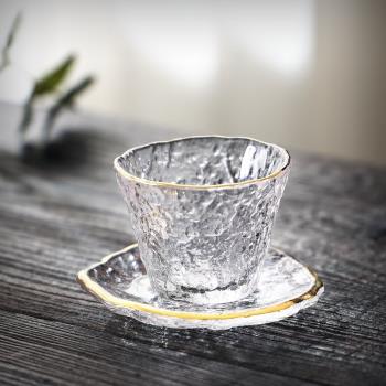 描金玻璃小茶杯大號蓋碗品茗杯功夫茶具套裝錘紋公道杯冰凍工藝