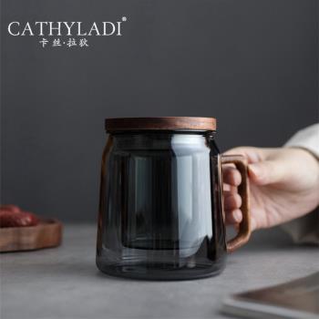 Cathyladi 日式茶水分離泡茶杯辦公室個人專用玻璃杯帶蓋過濾水杯