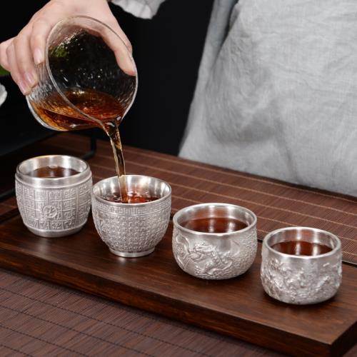 銀茶杯純銀999純手工紫砂內膽鎏銀杯子陶瓷水杯保健杯主人杯家用|茶杯