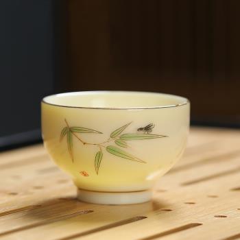 陶瓷寶石黃描金中式小清新瓷茶杯