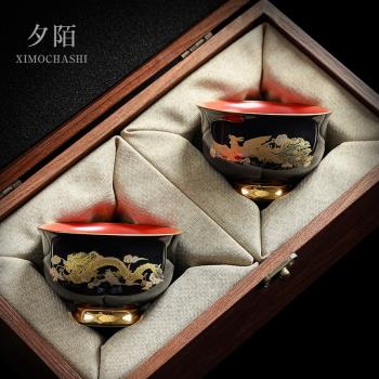 吾覺堂黑釉建盞茶杯宮廷風中式陶主人杯個人專用茶盞龍鳳情侶對杯