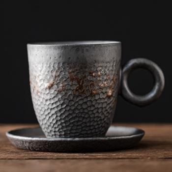 鎏金馬克杯陶瓷工業風濃縮復古手沖咖啡杯掛耳粗陶喝茶杯個性創意