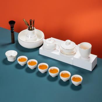 高階德化白瓷茶具套裝家用羊脂玉西施壺蓋碗客廳辦公室茶杯陶瓷