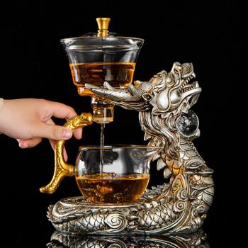 全半自動懶人玻璃茶具茶盤套裝家用透明耐熱復古功夫泡茶器茶杯壺