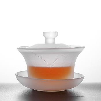 日式磨砂玻璃蓋碗茶杯高階三才茶碗功夫茶具泡茶公道杯手抓壺單個