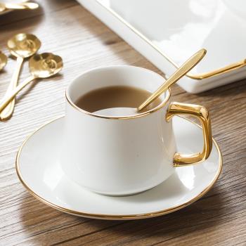 輕奢咖啡杯套裝歐式小奢華陶瓷白色描金精致帶碟盤勺英式下午茶杯