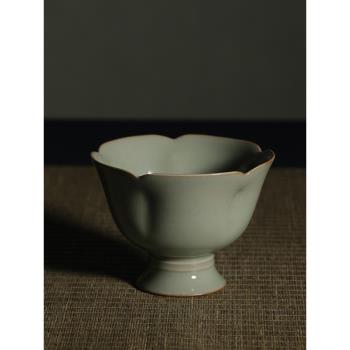 燕廬龍騰越窯青瓷瓷秘色葵口盞復刻器復古風純色中式茶杯創意天然