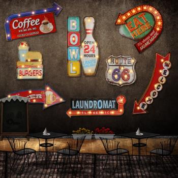 工業風奶茶燒烤咖啡店復古發光指示牌創意網紅酒吧墻面裝飾壁掛件