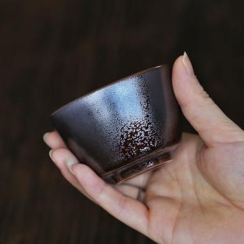 景德鎮拉坯粗陶天目釉日式主人杯