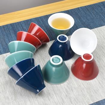 日式陶瓷品茗杯家用個人小茶杯單杯套裝喝茶待客主人杯品茶斗笠杯