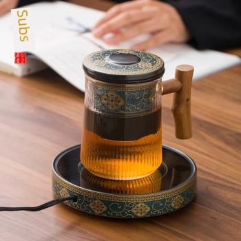 物子耐熱玻璃茶杯茶水分離透明花恒溫茶杯過濾帶蓋辦公室泡茶水杯