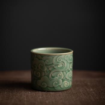 祥雲青瓷主人杯陶瓷茶杯功夫茶具家用品茗杯單杯茶碗茶水杯輕奢