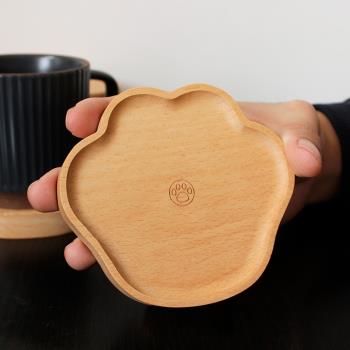 創意木質可愛小熊掌杯墊咖啡杯隔熱防滑墊卡通小碟子點心盤茶杯托