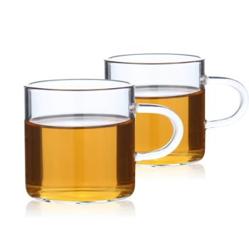 耐熱品茗杯帶把玻璃杯茶杯加厚透明杯子家用功夫茶具花茶杯二個裝