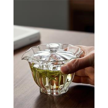 玻璃蓋碗泡茶耐熱透明防燙綠茶杯高檔手抓壺功夫茶具大號三才碗