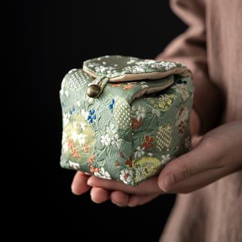 日式復古手工云錦旅行茶杯保護袋便攜加厚防摔小布袋子茶具收納袋