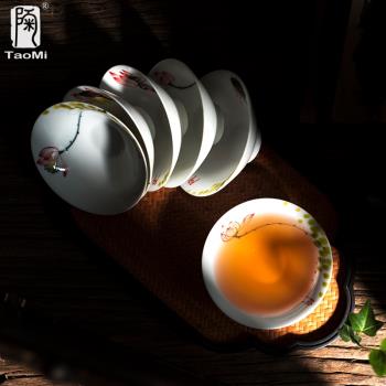 陶迷響杯手繪品茗杯蓮花杯子 陶瓷骨瓷白瓷茶杯青花手工茶具品杯