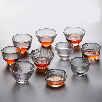 錘紋日式加厚單個透明品茗杯玻璃