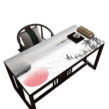新中式辦公室桌墊茶幾桌布防水防油免洗長方形家用寫字臺桌面墊子
