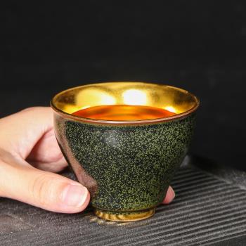 鎏金茶杯茶末釉品茗杯單杯子陶瓷茶盞茶碗手工鎏銀主人杯功夫茶杯