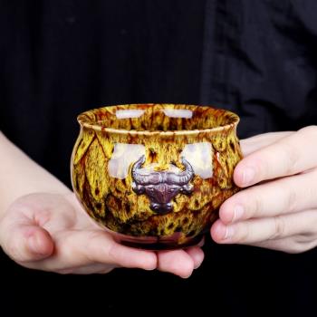 陶瓷茶杯窯變拉絲主人建盞杯功夫單個茶盞復古品茗茶碗家用客廳